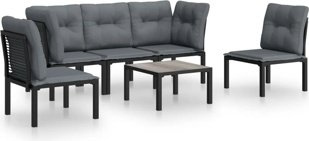 vidaXL Set mobilier de grădină, 6 piese, negru și gri, poliratan