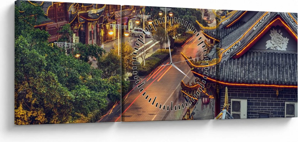Tablou - Qintai Road, Chengdu, China (cu ceas) (90x30 cm)