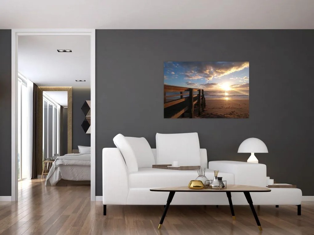 Tablou cu dig, plajă și mare (90x60 cm)