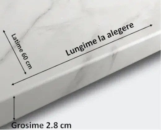 Blat bucatarie Marmura Carrara de 28 mm, Termo-Rezistent, Lungime la alegere, latime 60 cm