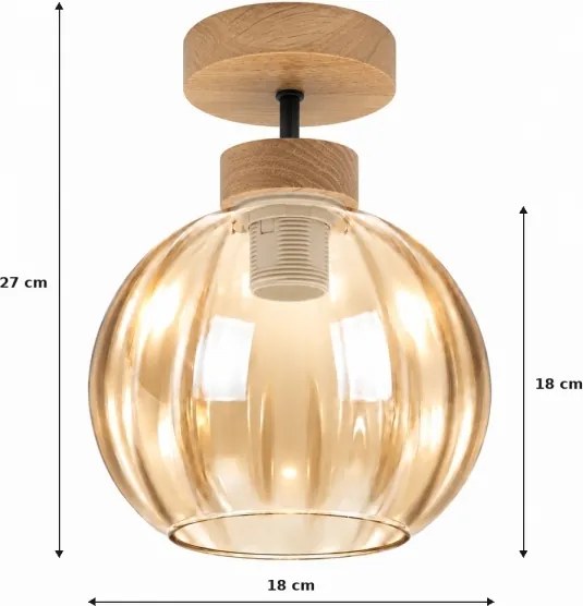 BRILAGI - Lustră LED aplicată R GLASS 1xE27/60W/230V Ø 18cm stejar/bej fumuriu