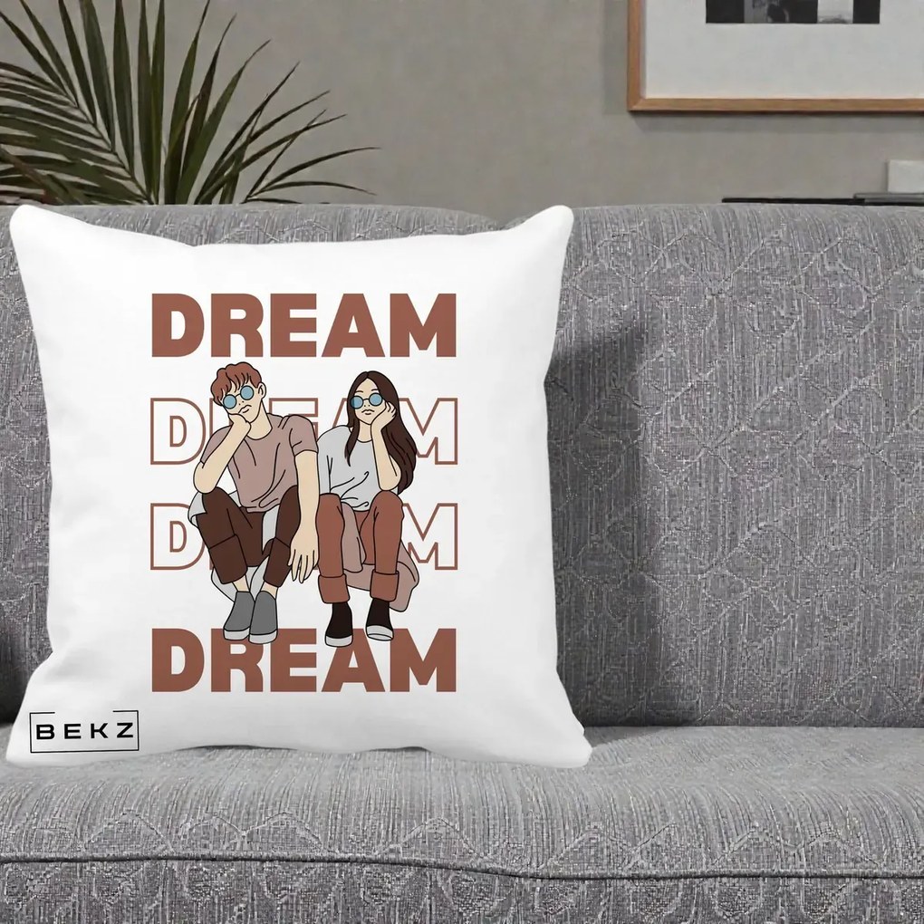 Perna Decorativa Dream Couple Aesthetic, 40x40 cm, Alba Mata, Husa Detasabila, Perna Inclusa, BEKZ®