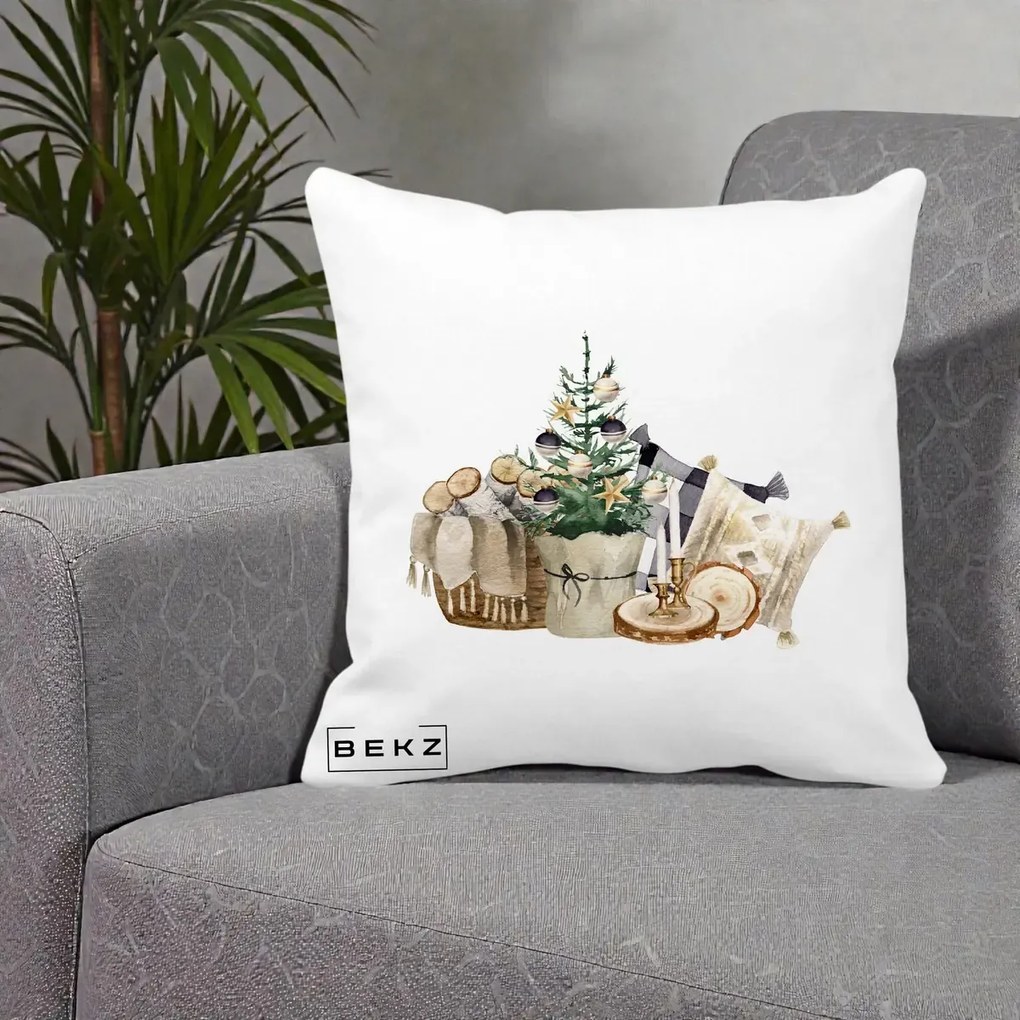 Perna Decorativa Colt Cozy de Craciun Boho, 40x40 cm, Alba Mata, Husa Detasabila, Perna Inclusa, BEKZ®