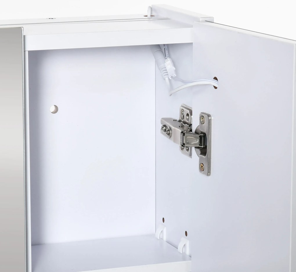 kleankin Dulap pentru baie cu oglindă Lumini LED Rafturi reglabile și USB Stil modern 90x15x75 cm Alb | Aosom Romania