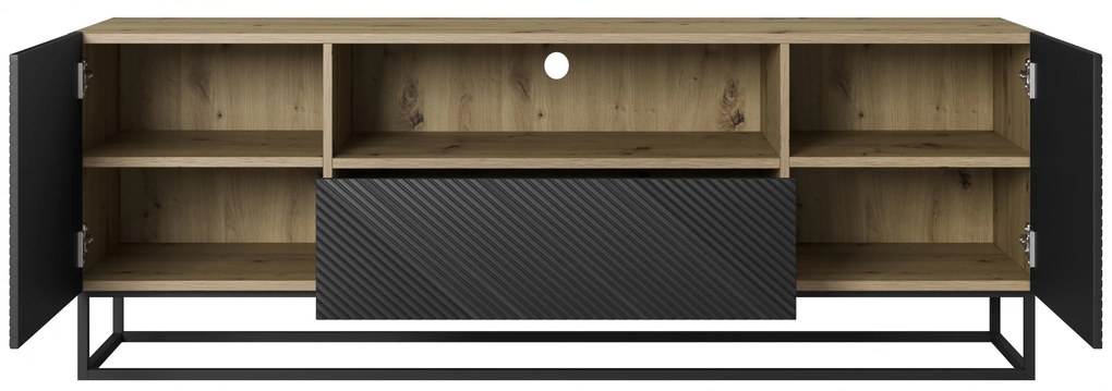 Comodă TV cu sertar și cadru metalic Asha 167 cm - artisan / negru mat