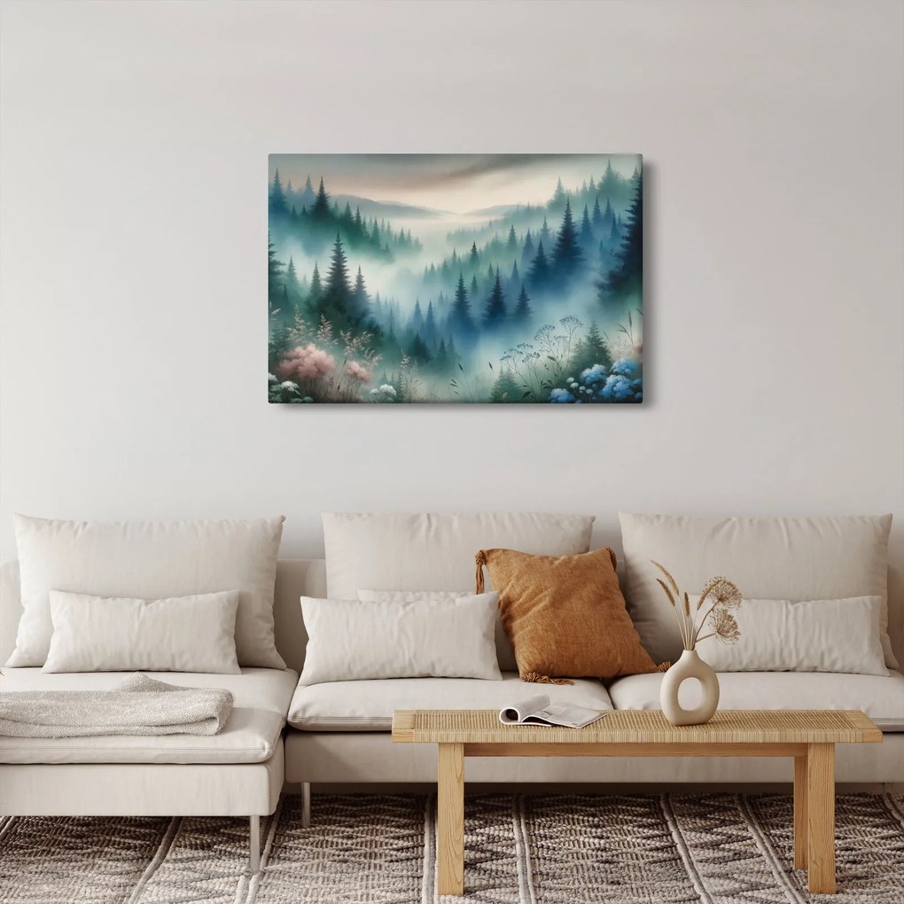 Tablou - Peisaj forestier cu ceață (90x60 cm)