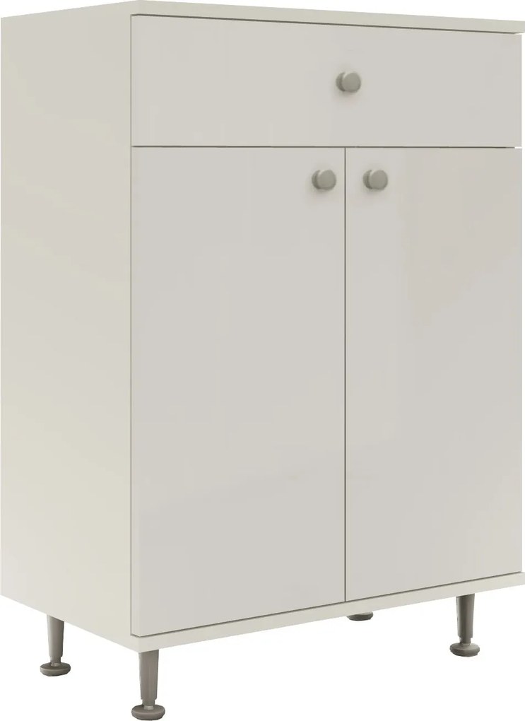 Corp Baie Zaria, 1 Sertar, 2 Usi, Alb lucios/Alb, MDF, L 60 x l 35 x H 85 cm