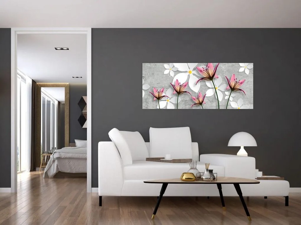 Tablou cu abstracție florală (120x50 cm)