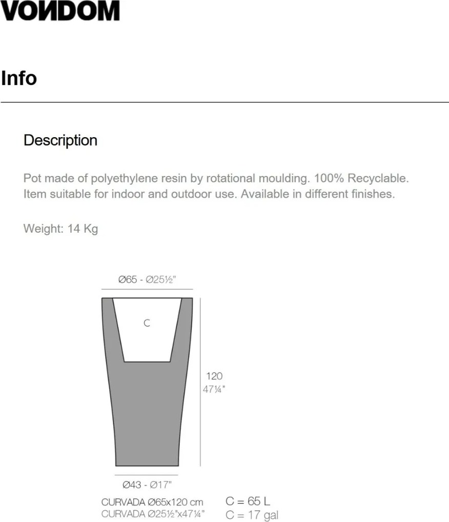 Ghiveci plante design decorativ modern exterior / interior CURVED 65x120cm