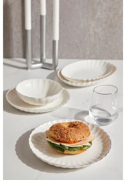 Set de masă 27 piese din porțelan, alb cu accente aurii