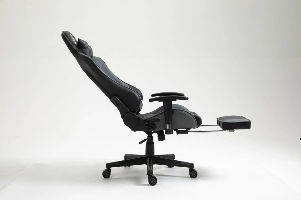 Scaun gaming, suport picioare, funcție sezlong, SIG 5020, Negru/Gri