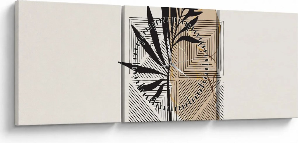 Tablou - Abstracție cu frunze tropicale N⁰1 (cu ceas) (90x30 cm)