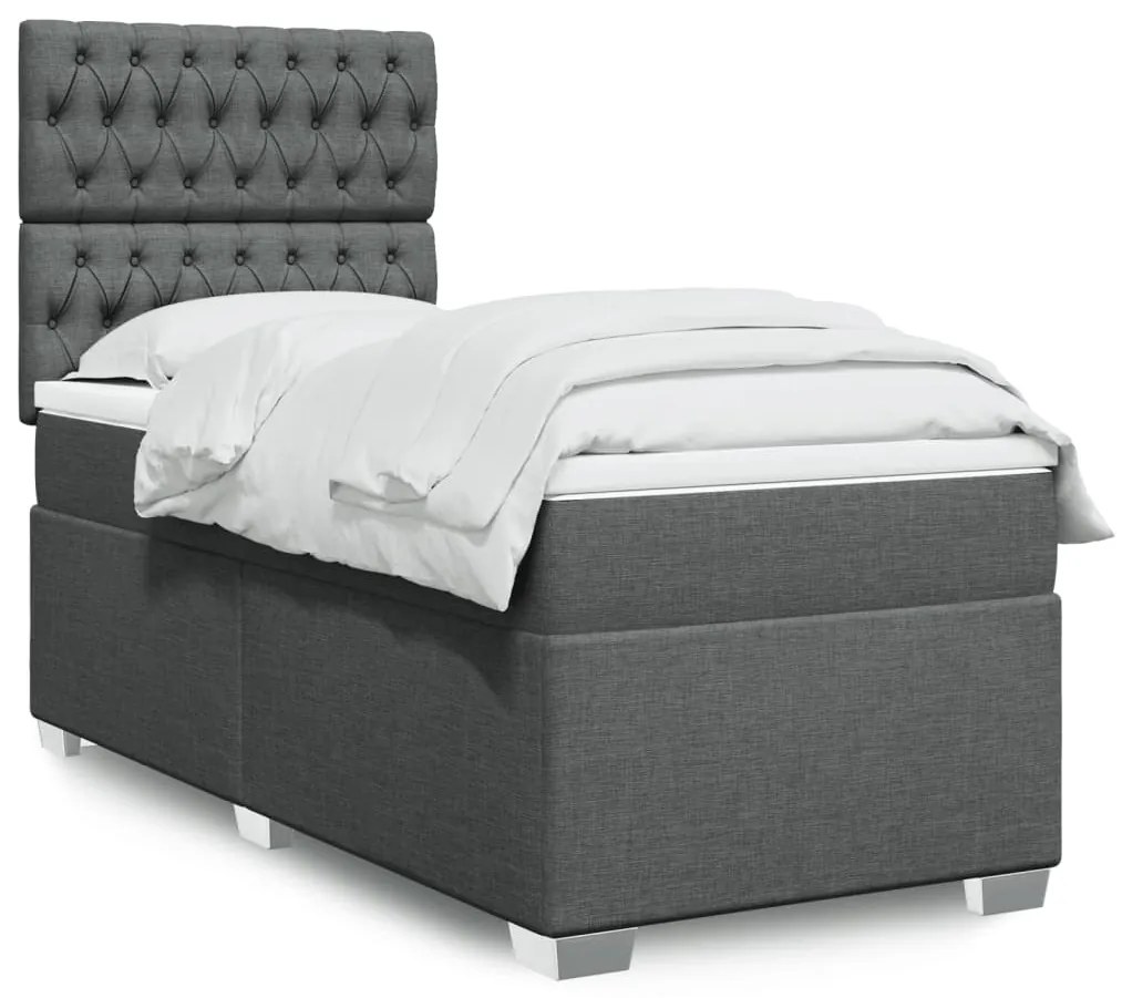 vidaXL Pat box spring cu saltea, gri închis, 90x200 cm, textil