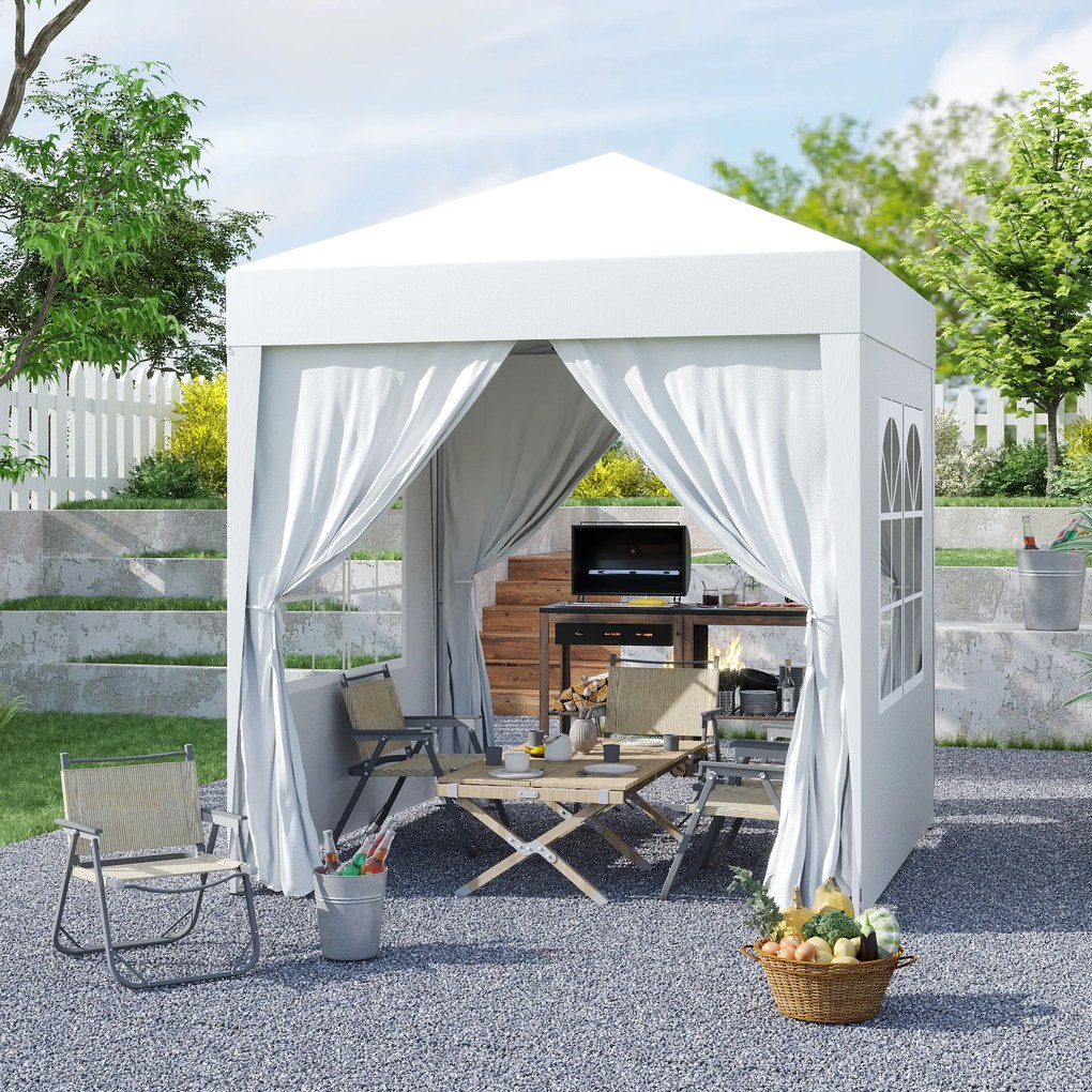 Outsunny Foisor Pliabil 2x2 m con 4 Pereti Detasabili, Foisor de Gradina cu Sac pentru Transport din Poliester si Otel, Alb | AOSOM RO
