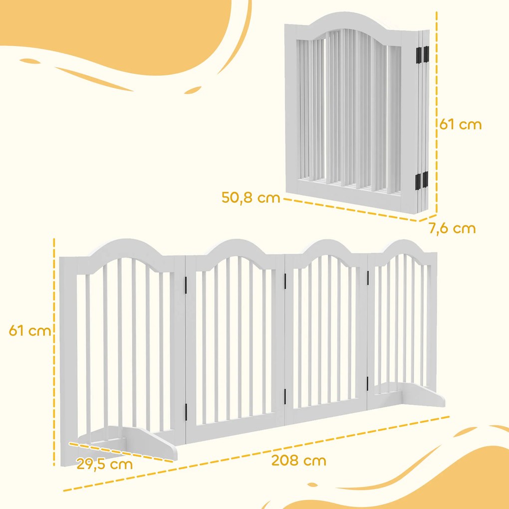 PawHut Barieră de Separare pentru Câini, 4 Panouri, pentru Scări, Holuri, Uși, MDF/Lemn Masiv, Alb | Aosom Romania