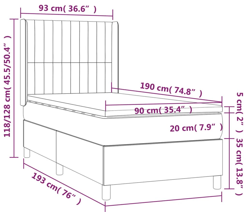 Pat box spring cu saltea, gri inchis, 90x190 cm, textil Morke gra, 90 x 190 cm, Benzi verticale