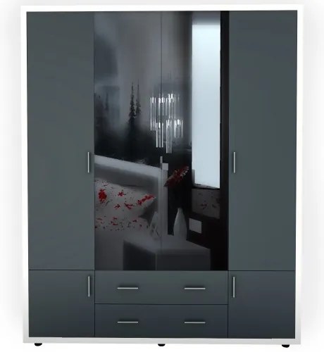 Dulap Torino cu oglinzi, 165 x 54 x 202 cm, Alb / Gri