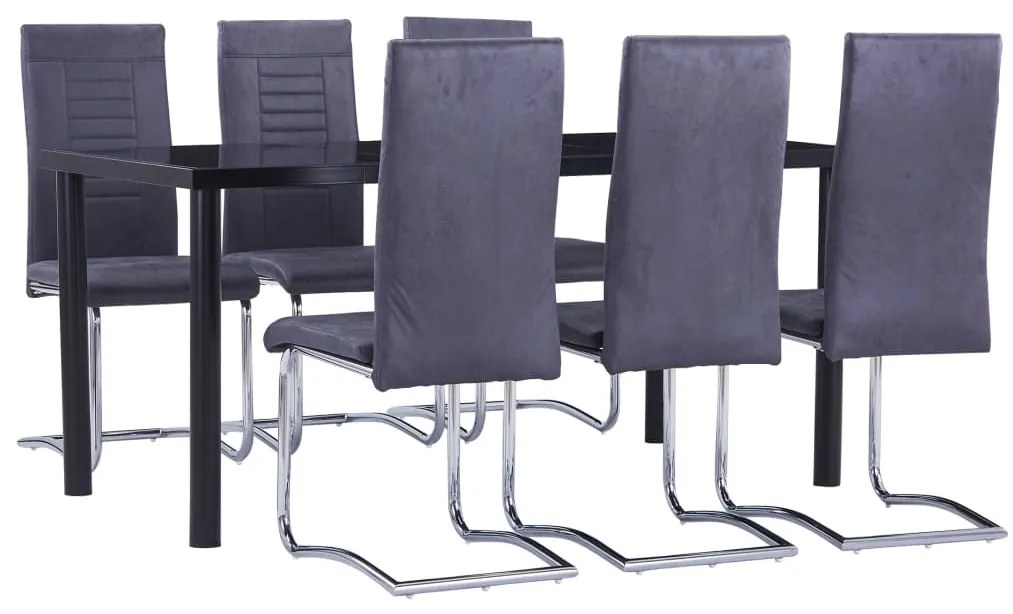 Set mobilier bucatarie, 7 piese, gri, piele intoarsa ecologica Gri, 7