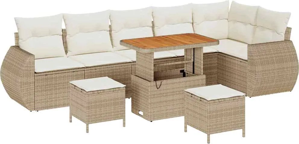 vidaXL Set de canapele pentru grădină 9 pcs Bej și crem Poli Rattan