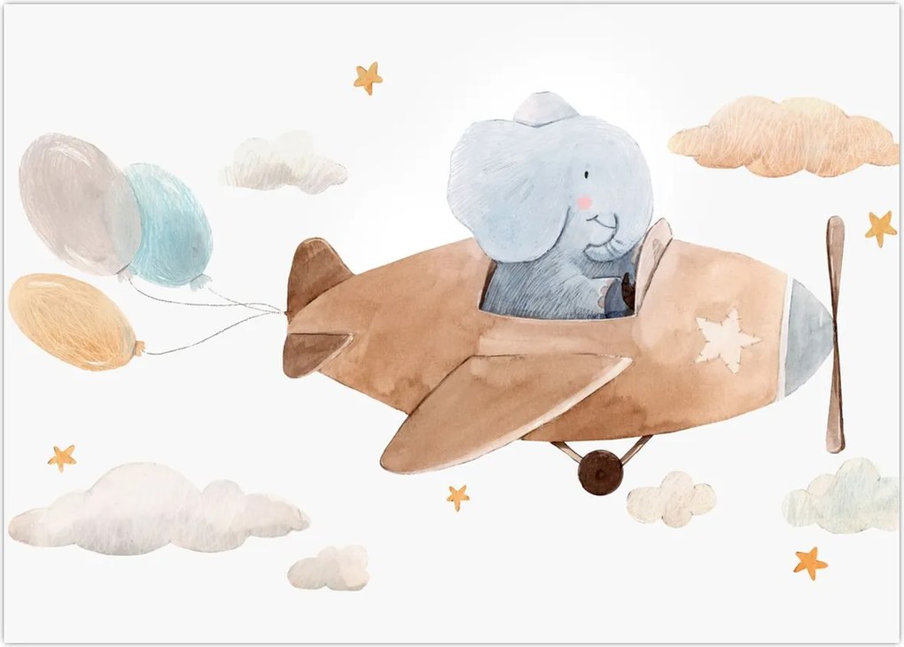 Tablou - Acuarelă elefant într-un avion (70x50 cm)
