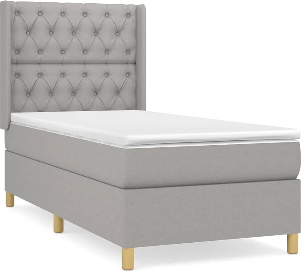 vidaXL Pat continental cu saltea, gri deschis, 80x200 cm, textil