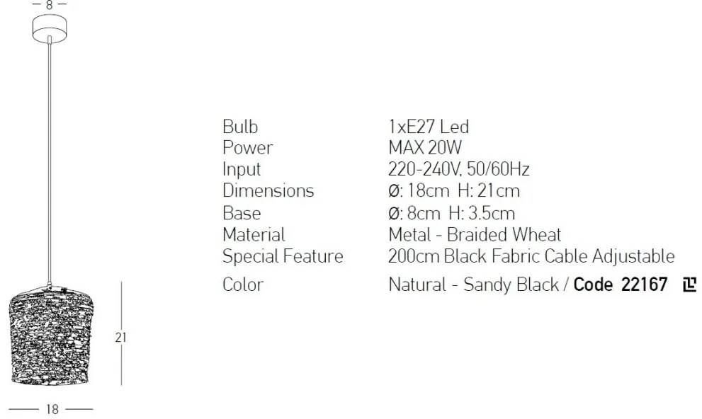 Lustra design natural din ratan Vendo natur 22cm