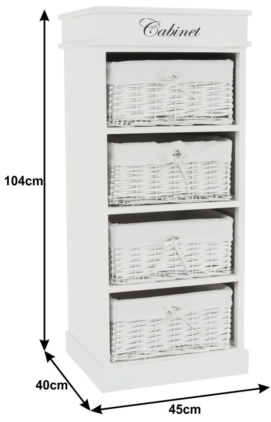 Comoda cu 4 sertare (cosuri), alb, BLANCO