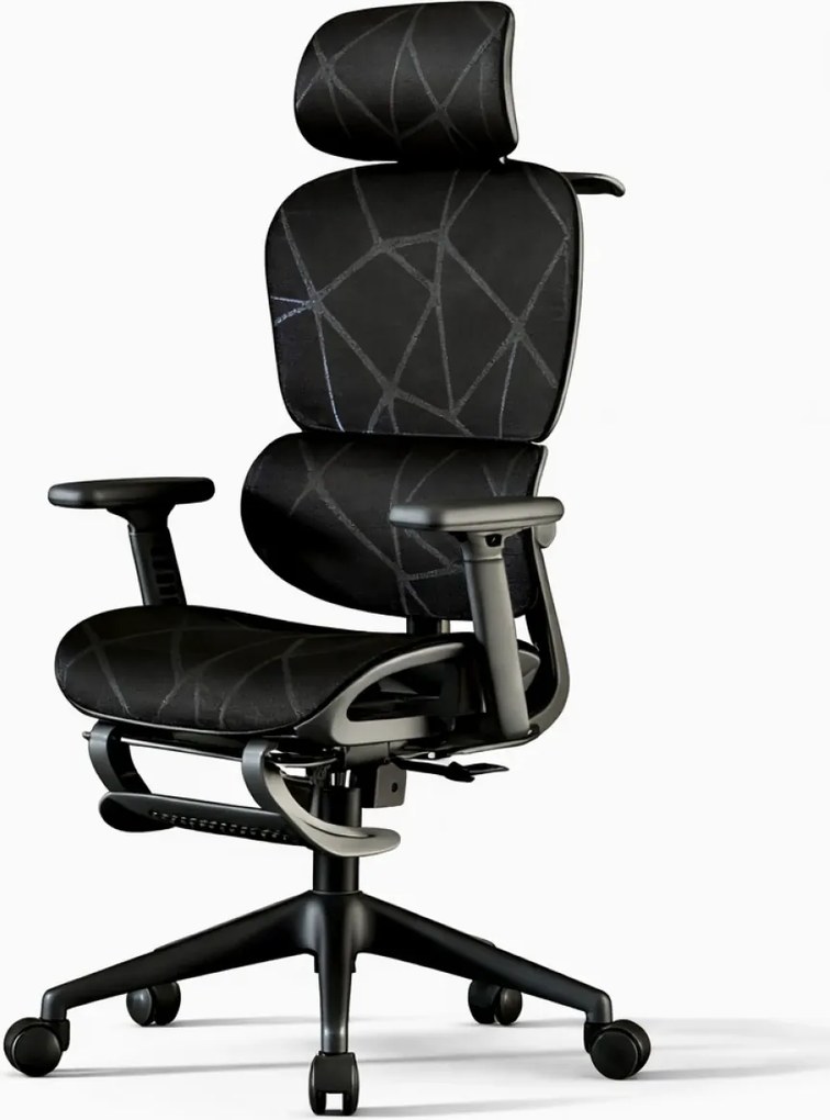 VÉRION PRO MESH – Scaun ergonomic, functie translatie sezut, cotiere reglabile 3D, tetiera 3D, suport lombar reglabil, spătar reglabil inaltime, pivotant, suport picioare, Negru