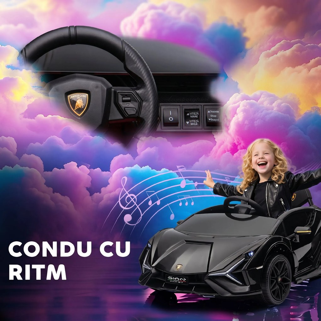 HOMCOM Mașină pentru Copii 12V cu Telecomandă și Muzică Viteză 3-8km/h Negru | Aosom Romania