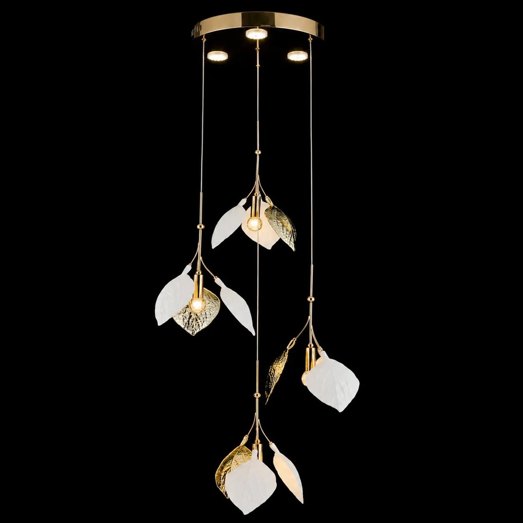 Lustra cu Frunze Ceramice, 4 Brate, Finisaj Gold - Bussy Lighting 7238-4+3P