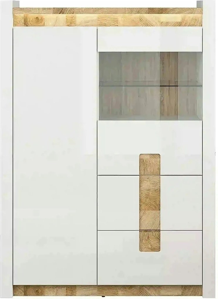 Vitrina ALAMEDA, alb/stejar, PAL/sticla securizata, 102x41x141 cm