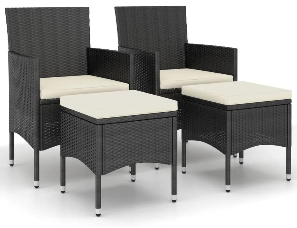 310610 vidaXL Set cu scaun de grădină și taburet, 4 piese, negru, poliratan