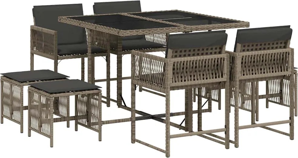 vidaXL Set mobilier grădină cu perne, 9 piese, gri, poliratan