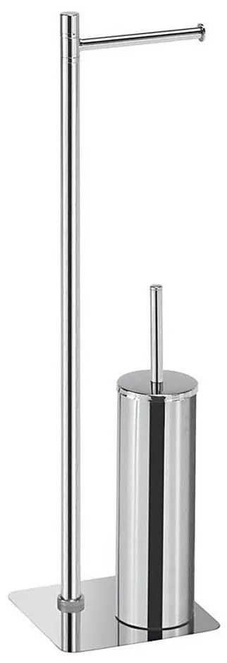 Gedy - Perie WC independentă cu suport pentru hârtie igienică FLORI, crom lucios