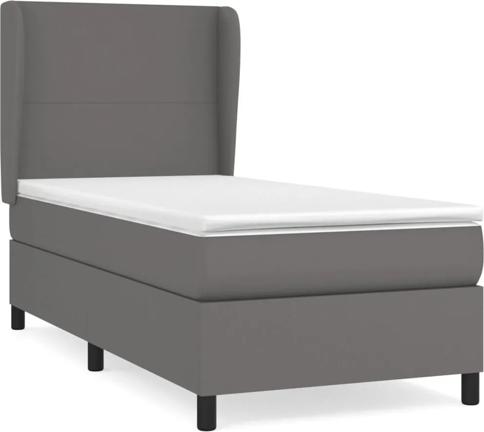 vidaXL Pat box spring cu saltea, gri, 100x200 cm, piele ecologică