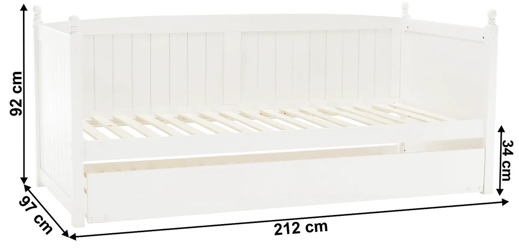 Pat cu pat suplimentar, lemn de pin, alb, 90x200, GLAMIS