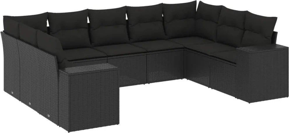 vidaXL Set mobilier de grădină cu perne, 9 piese, negru, poliratan