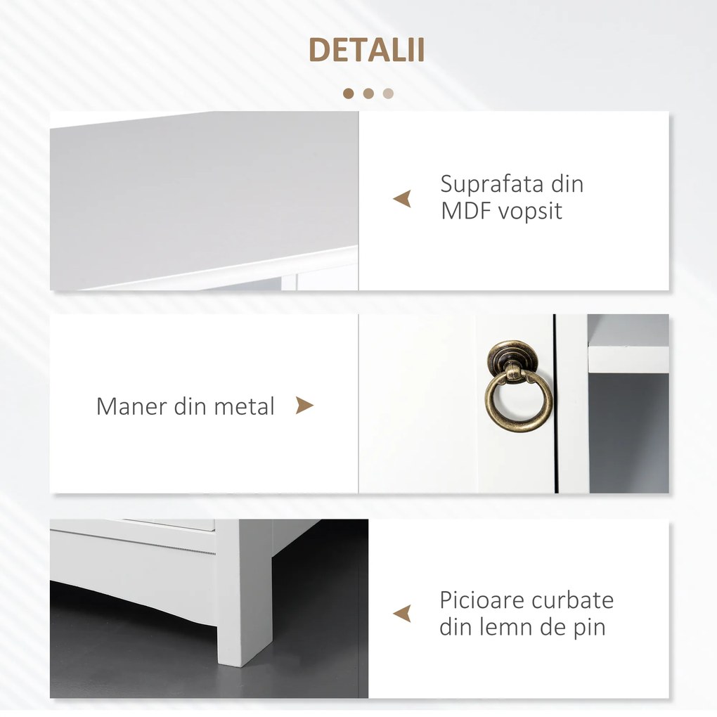 Suport pentru TV cu Dulap din MDF si lemn de Pin Stil Clasic, Alb Mat, 120x45x50cm HOMCOM | Aosom Romania