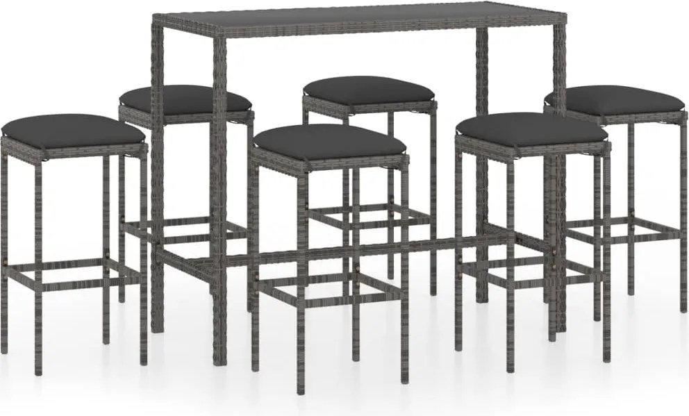 vidaXL Set mobilier bar de grădină cu perne, 7 piese, gri, poliratan