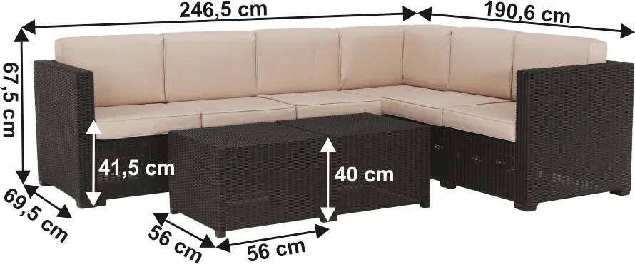 Set de grădină din rattan, 3 piese, maro/bej, RODEN