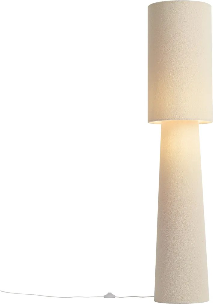 Lampă de podea Japandi bej din material teddy cu 2 lumini - Trompet