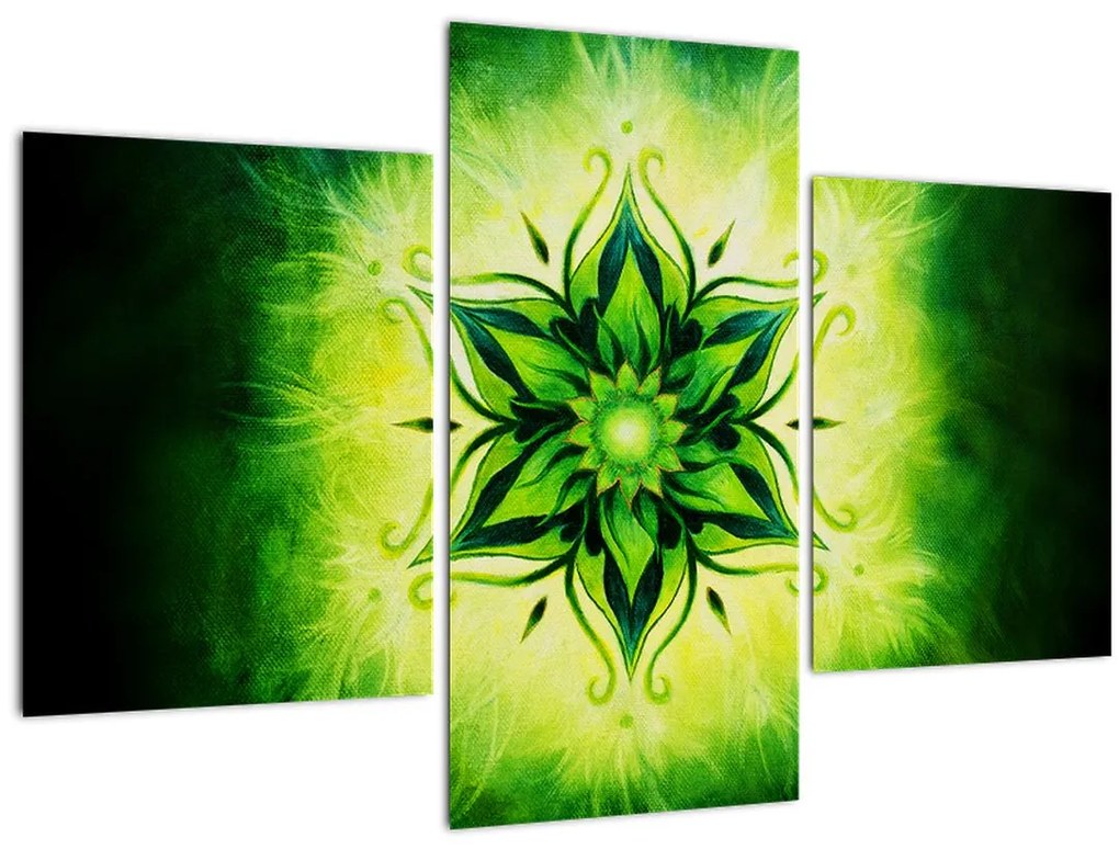 Tablou - Mandala de flori, fundal verde (90x60 cm)