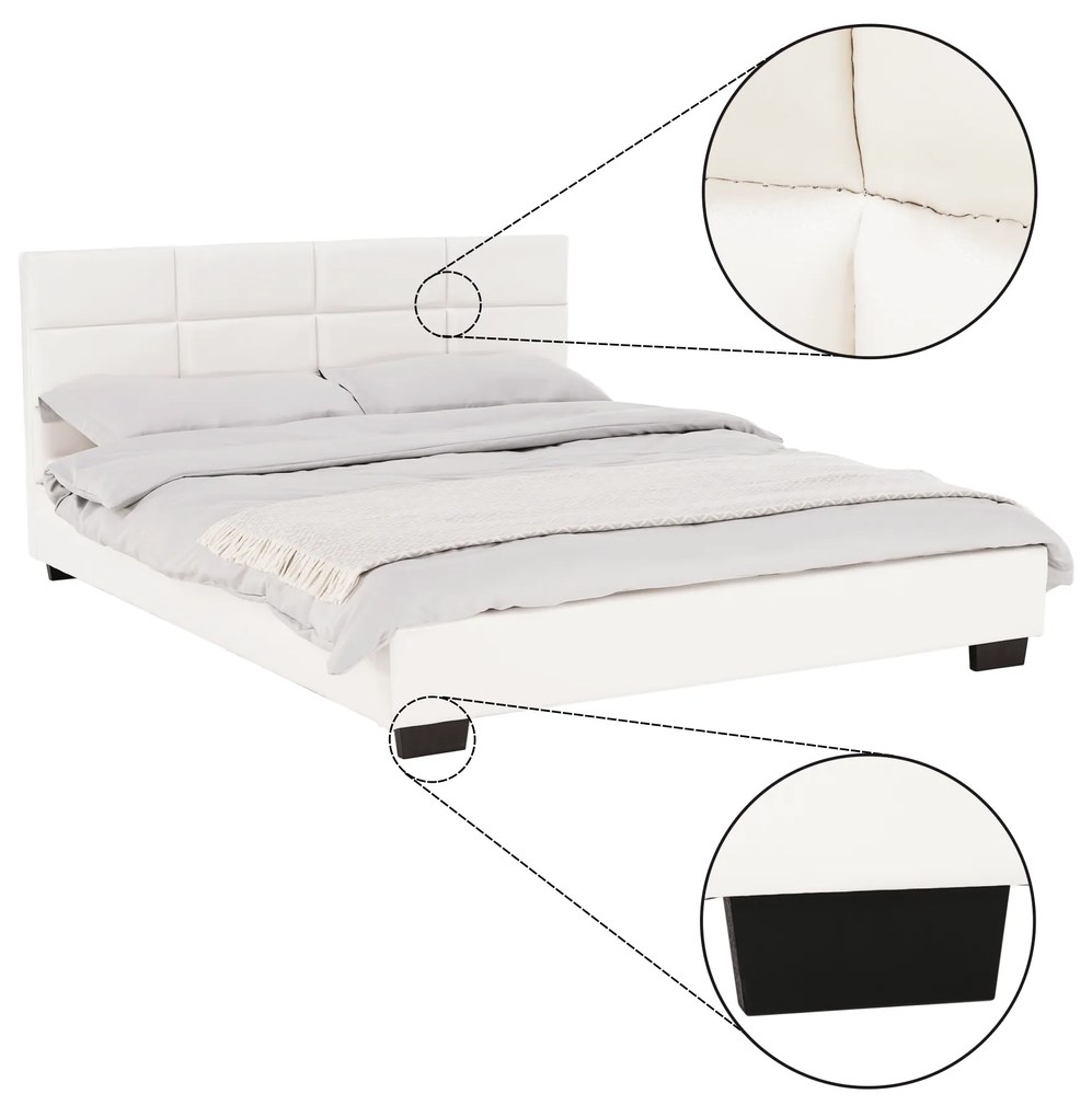 Pat matrimonial cu somieră, 160x200, piele eco albă, MIKEL