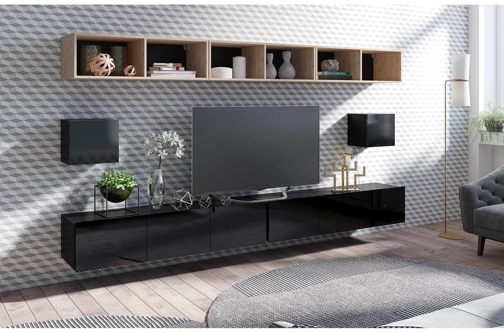 Mobilier living Calabria C34 BLACK (Negru + Stejar artisan) (fără iluminat). 1051579