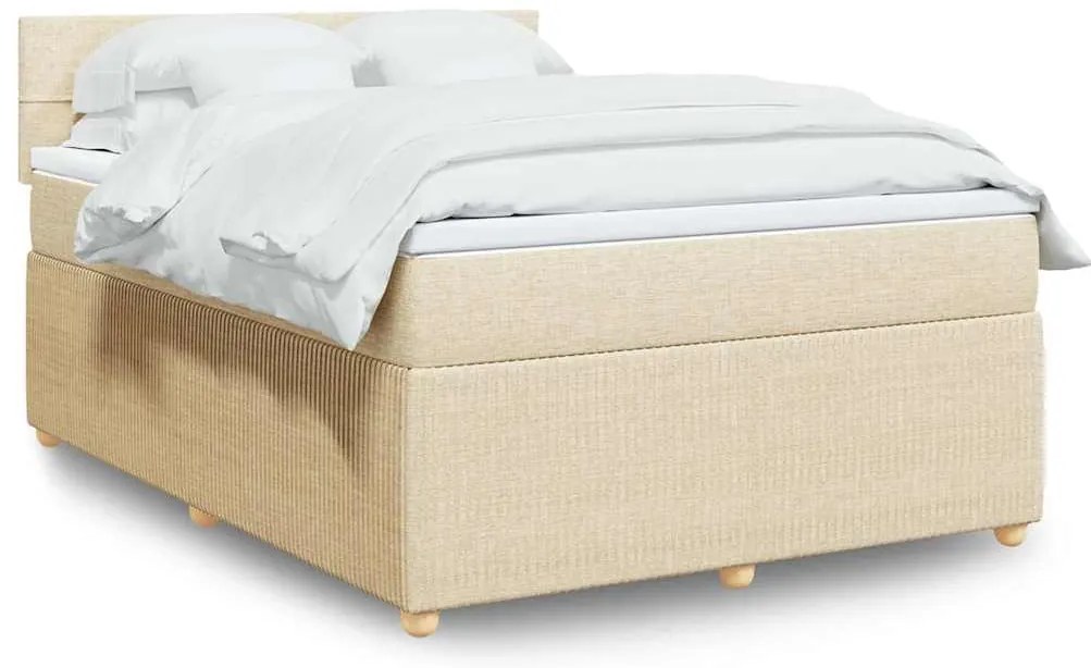 vidaXL Pat box spring cu saltea, crem, 140x200 cm, textil