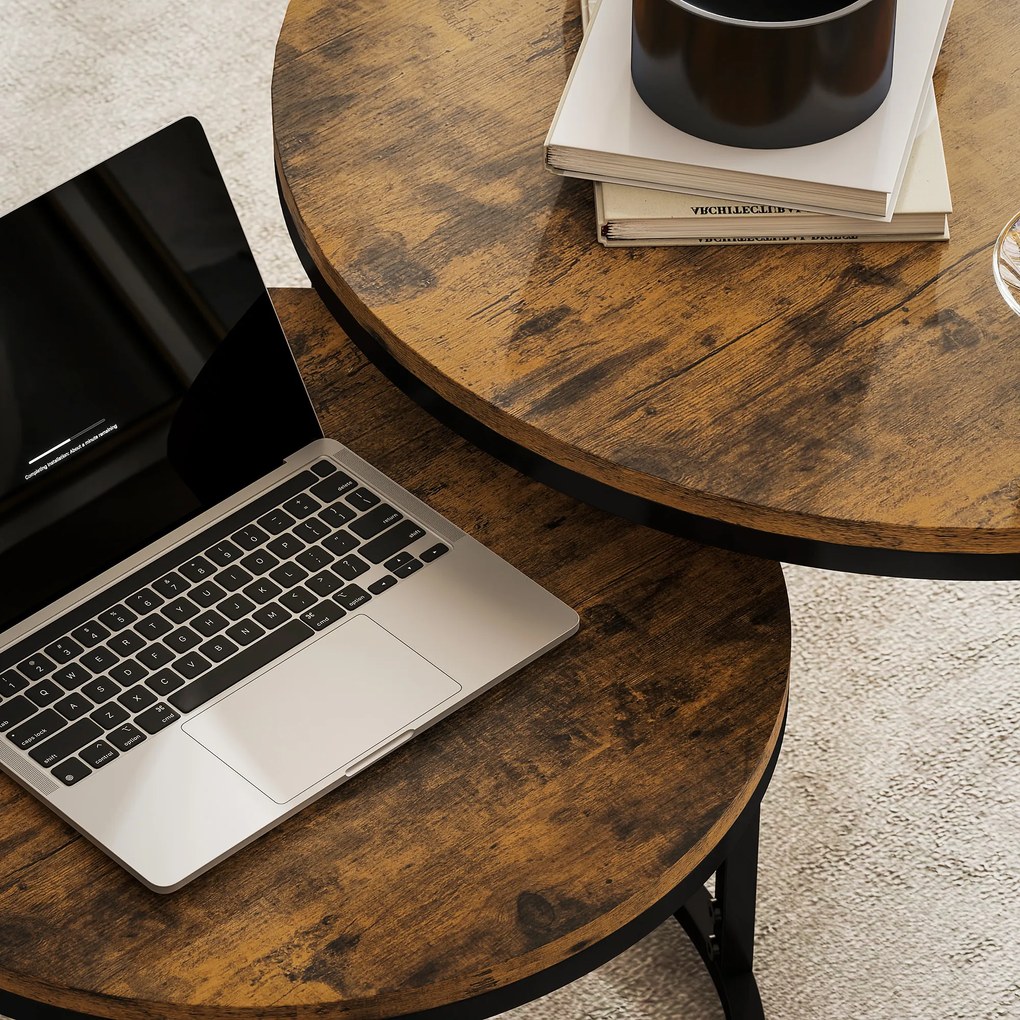 HOMCOM Set de 2 măsuțe nesting stivuibile design industrial blat cu aspect de ciment picioare din metal maro rustic | Aosom Romania