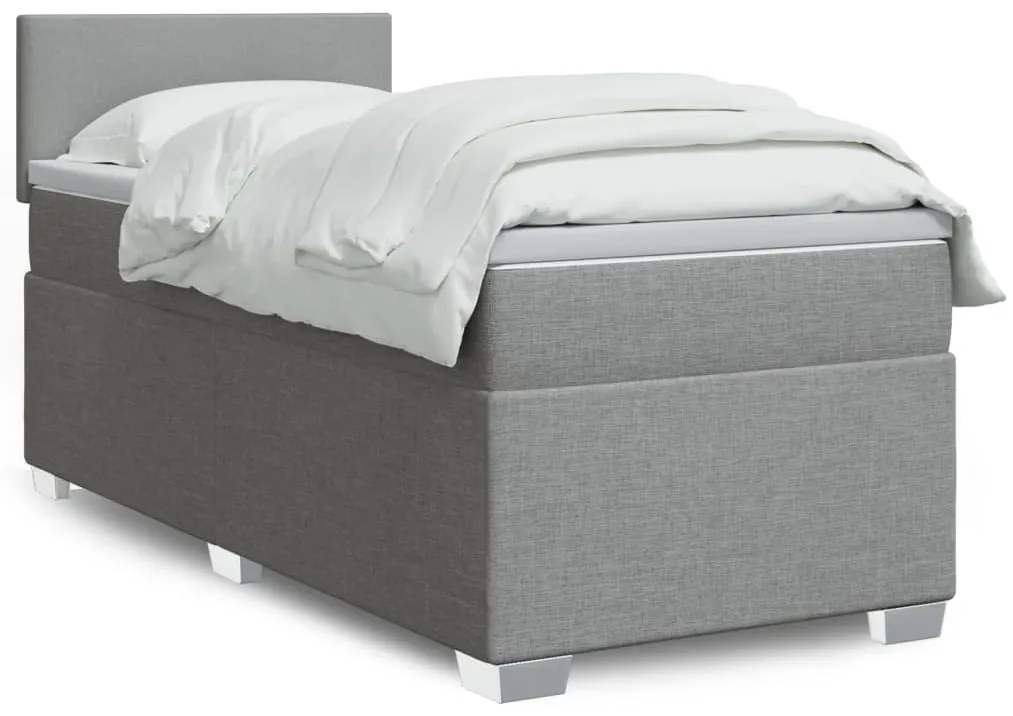 vidaXL Pat continental cu saltea, gri deschis, 80x200 cm, textil