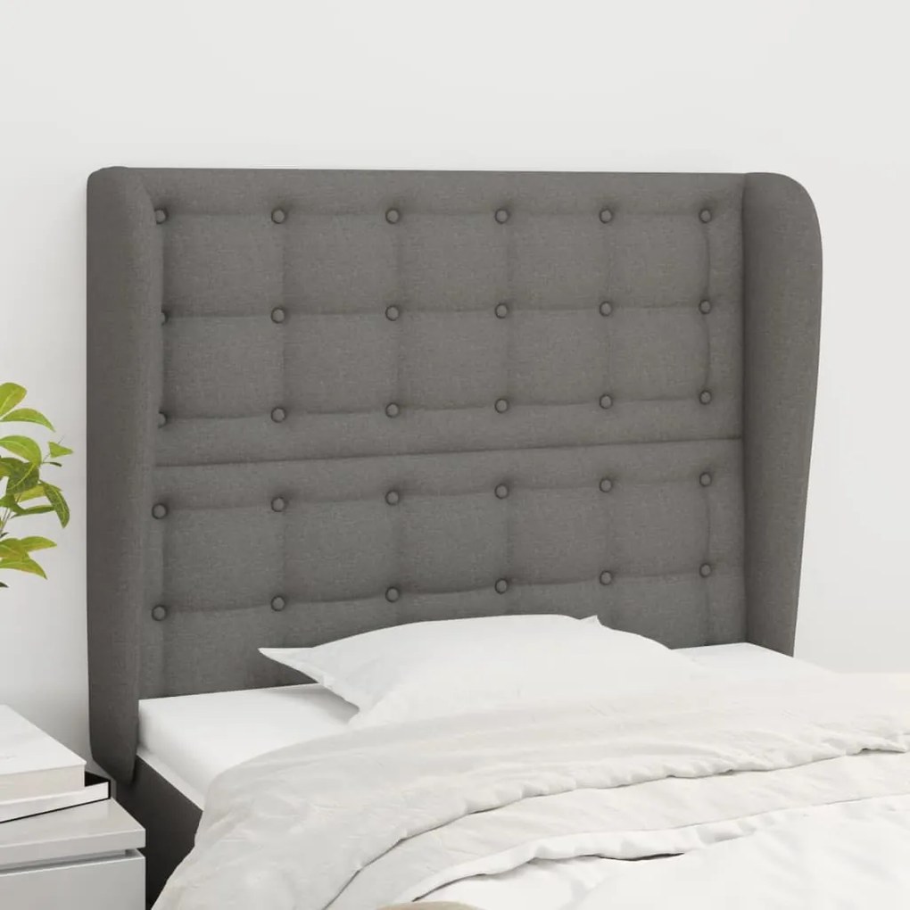 vidaXL Tăblie de pat cu aripioare gri închis 93x23x118/128 cm textil