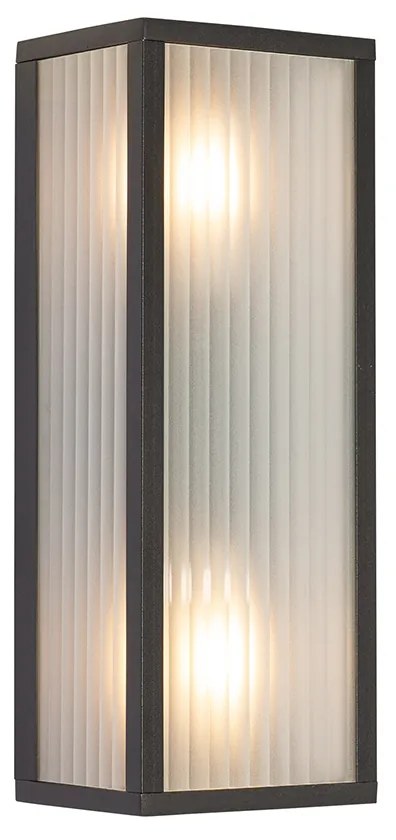 Aplică de perete exterioară neagră cu sticlă nervurată cu 2 lumini IP44 - Charlois