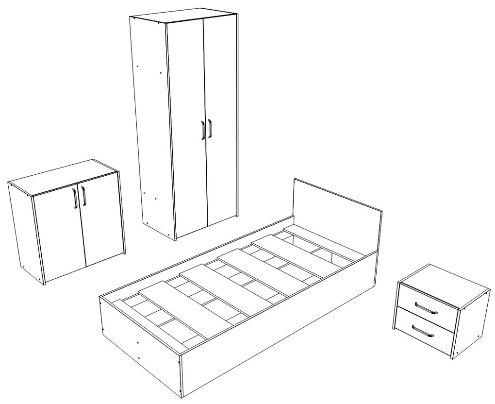 Set haaus V19, Pat 200 x 90 cm, Stejar Alb/Antracit